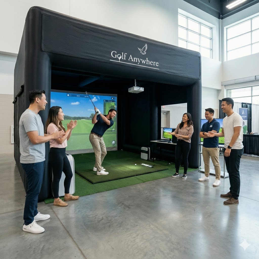 Corporate team building event with Golf Anywhere portable golf simulator rental in Singapore